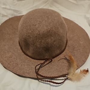 American Eagle Outfitters Tan Wool Hat with Feather Accent